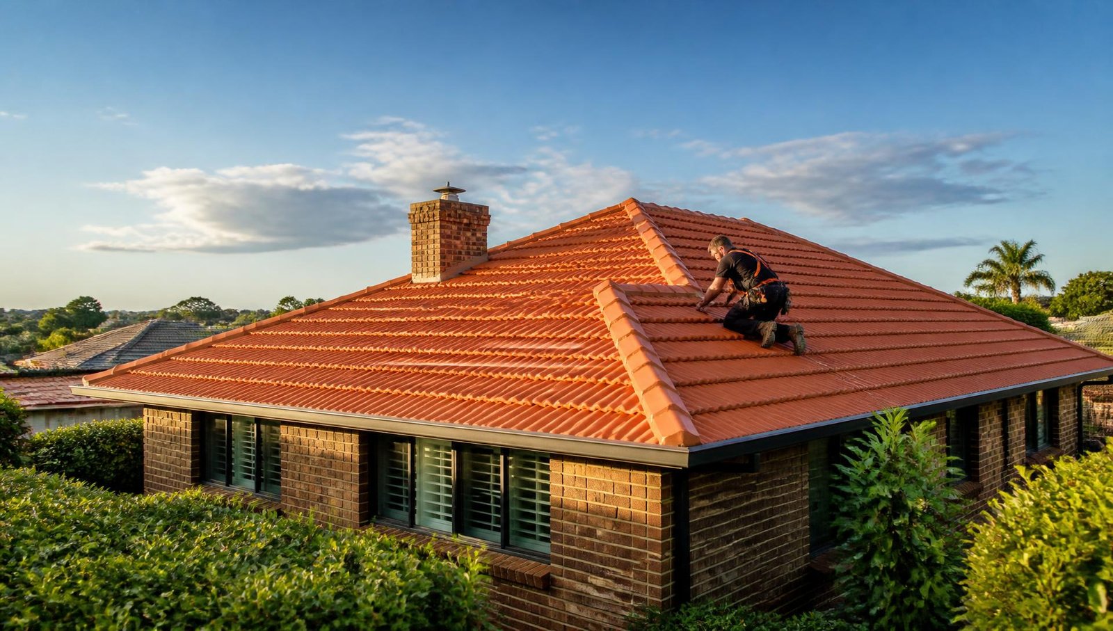 Freshly restored terracotta tile roof on a Sydney home